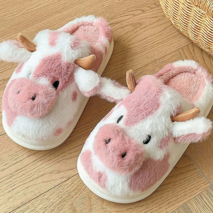 moozies fuzzy cute cow slippers for women and men soft plush